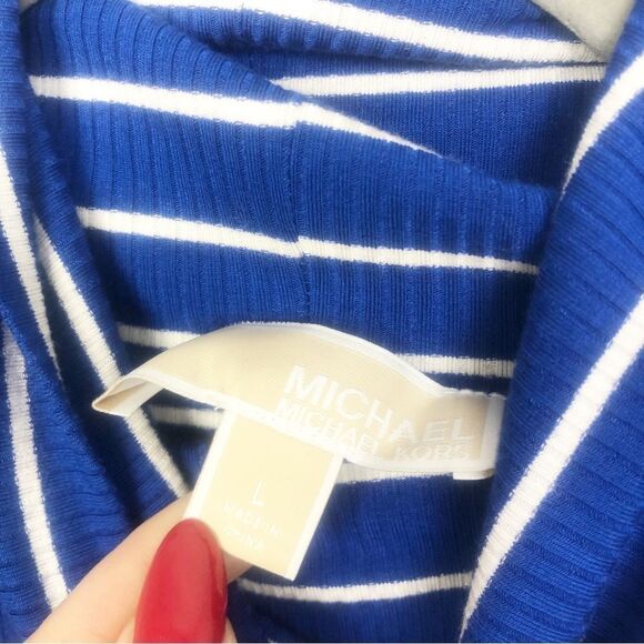 MICHAEL KORS | NEW Royal Blue/White Striped Ribbed Turtleneck Women’s Size Large - Picture 9 of 10